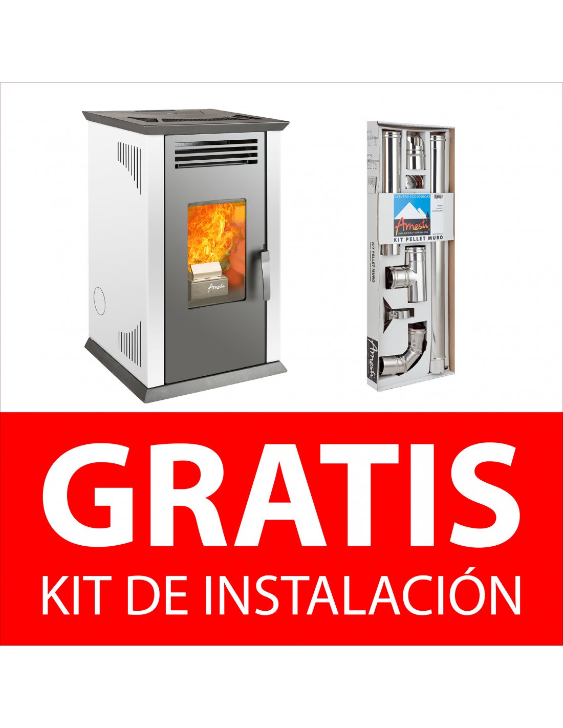 COMBO ESTUFA ITALY 8100 PLUS BLANCO + KIT PELLET MURO GRATIS